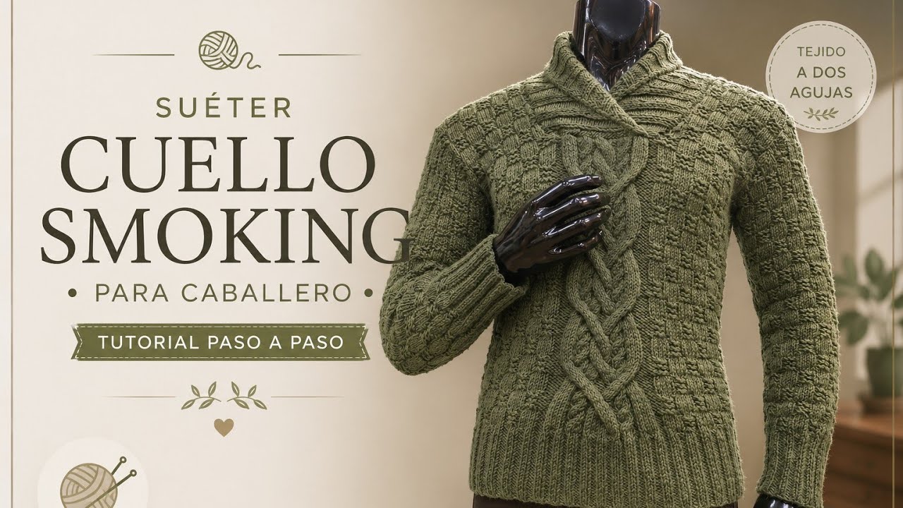 Suéter Cuello smoking con Trenzado irlandés/ Tejiendoconleonardo
