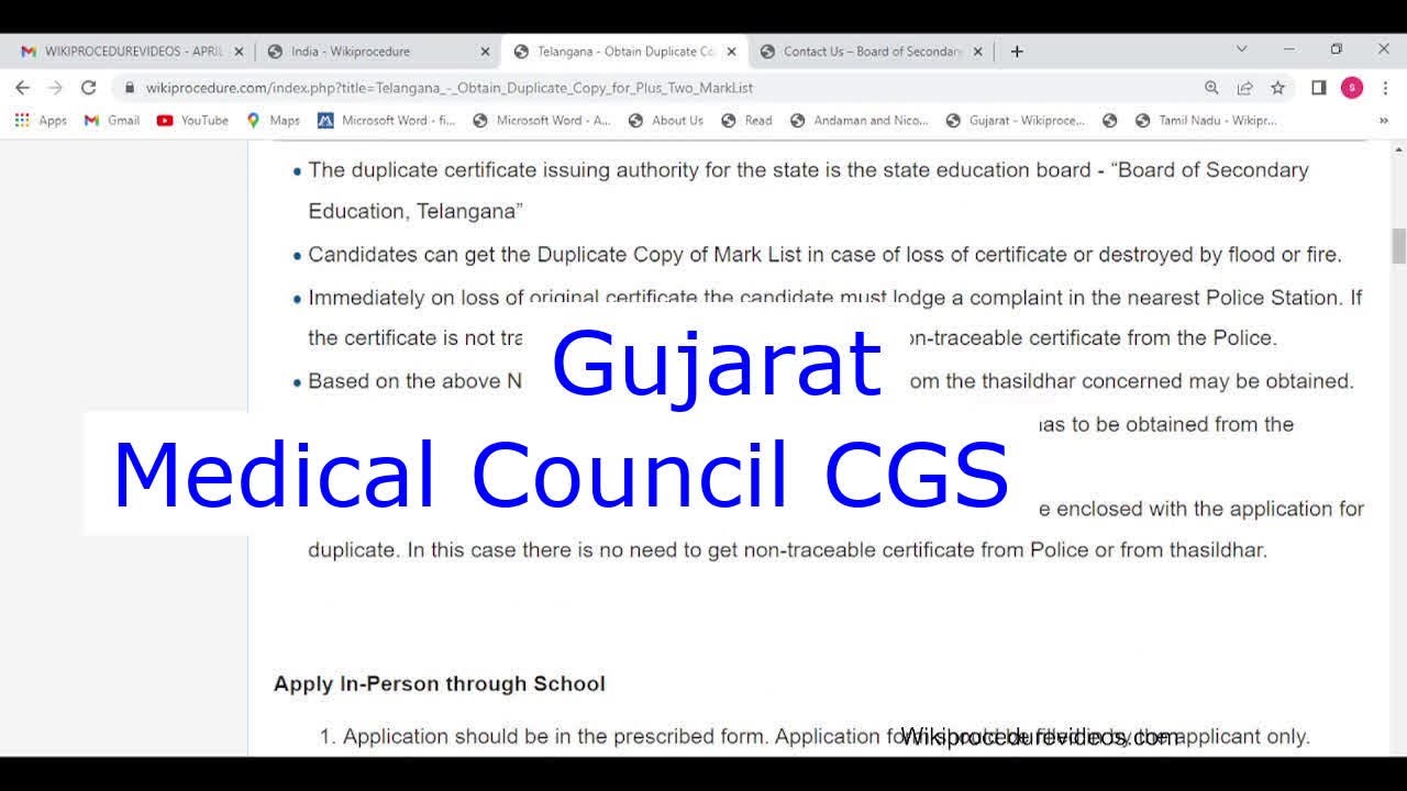 Gujarat - Apply Online for Good Standing Certificate in Medical Council (Online)