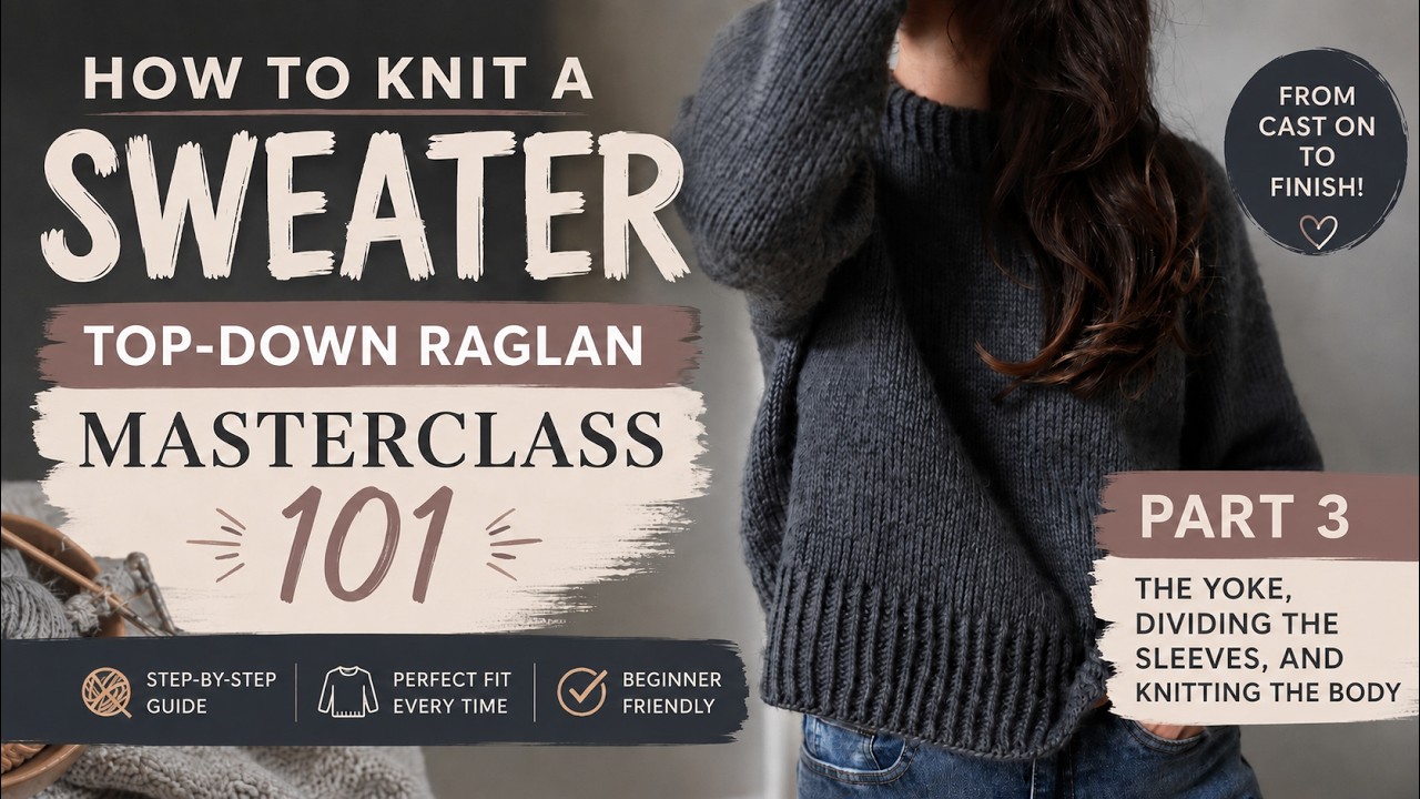 Yoke, Dividing Sleeves and Knitting the Body of a Top-Down Raglan Sweater | Part 3