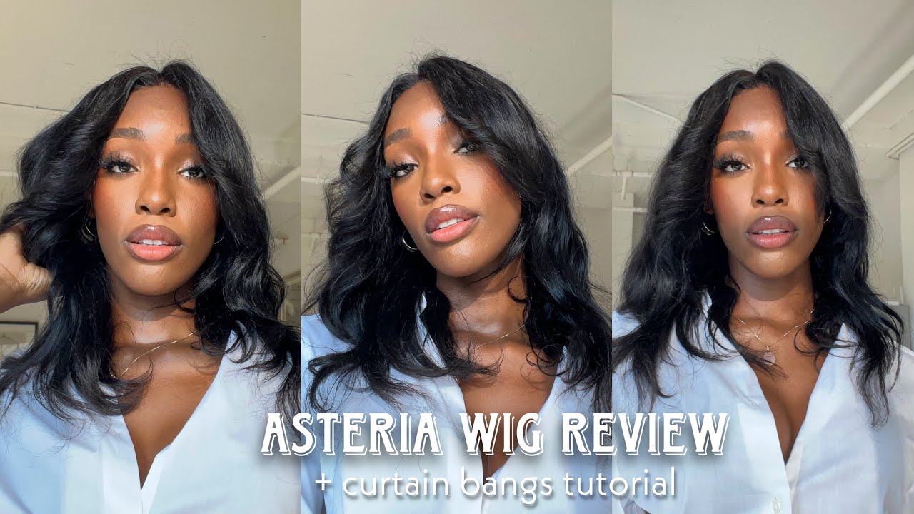 How To : Curtain Bangs Tutorial | Pre Cut Closure Wig Glueless Install | Asteria Hair Review
