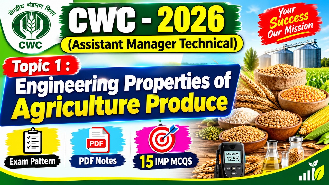 Engineering Properties of Agriculture Produce MCQS | CWC Assistant Manager Technical 2026  | PDFS