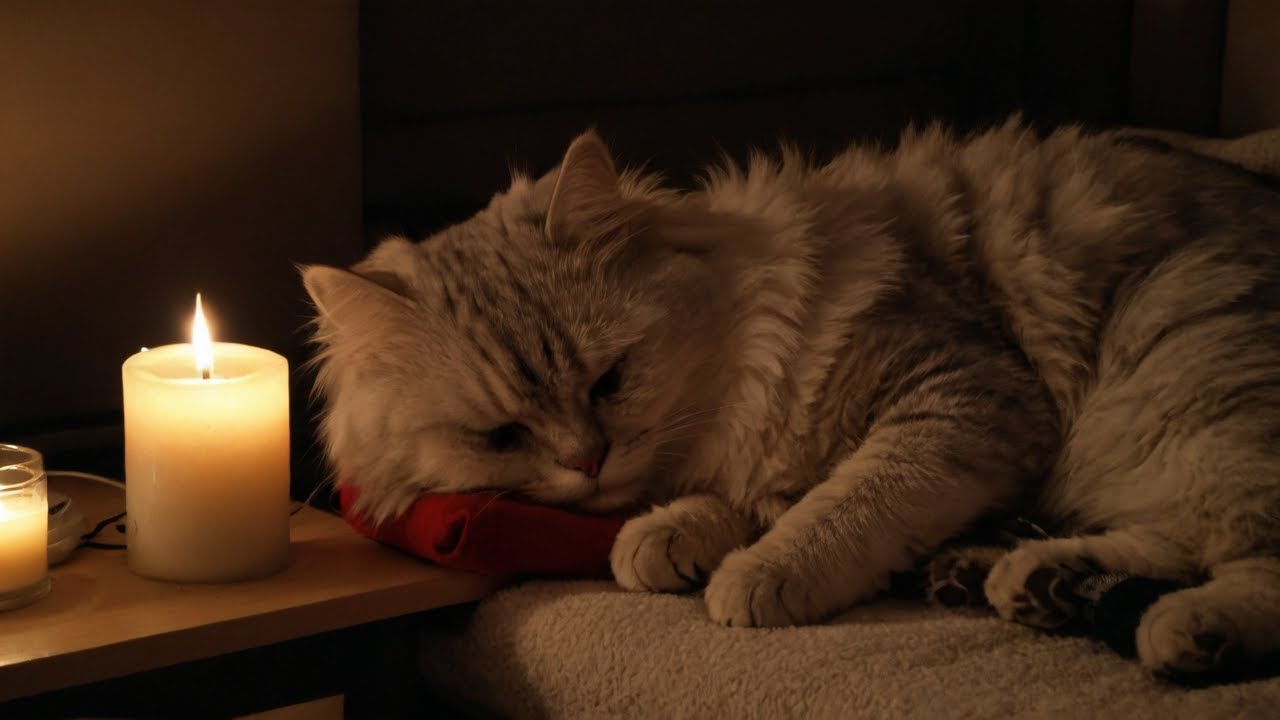 은은한 촛불 사이에서 깊이 잠든 내 사랑하는 만두 🕯️🐱 | 포근한 수면 ASMR