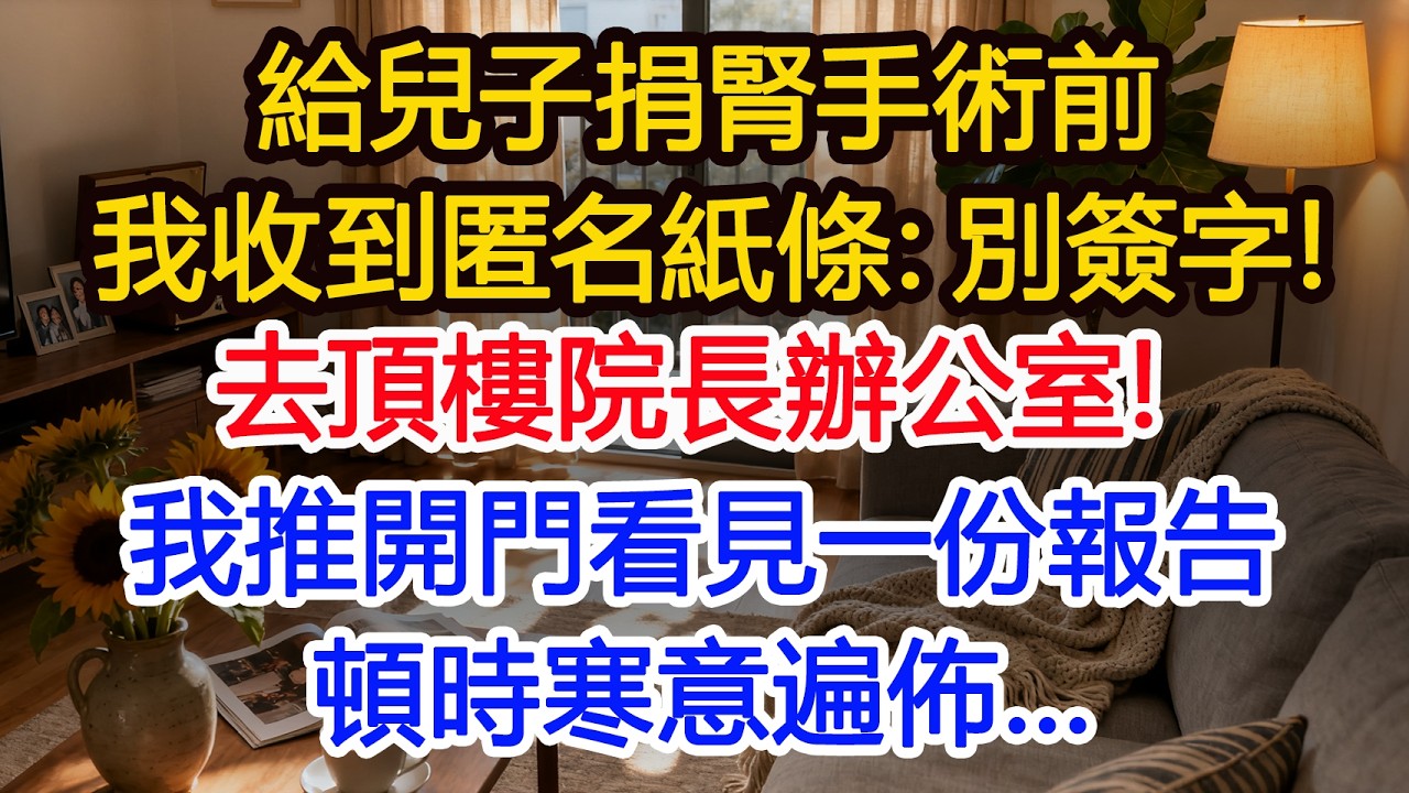 給兒子捐腎手術前我收到匿名紙條：別簽字！去頂樓院長辦公室！我推開門看見一份報告頓時寒意遍佈…#為人處世 #正能量 #故事分享 #生活經驗 #情感#故事頻道