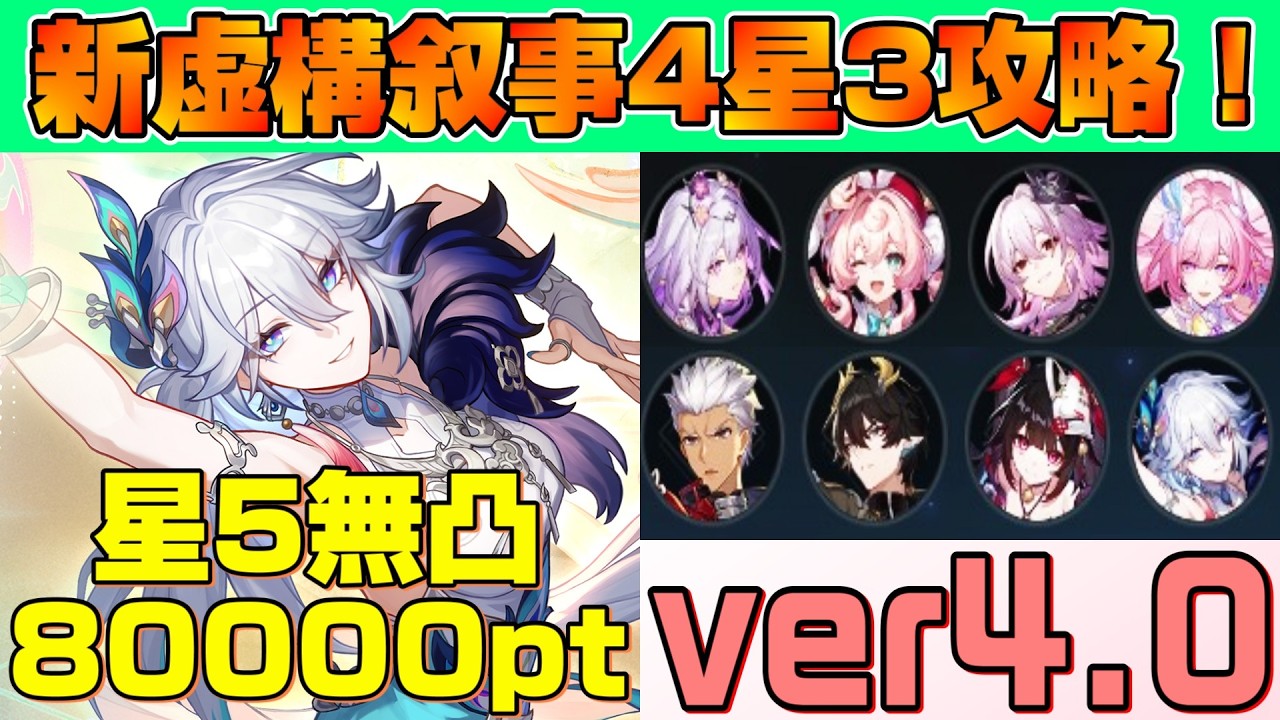 【崩壊スターレイル】ver4.0 新虚構叙事4 星5無凸(餅あり)で満点星3攻略！　前半40000/後半40000/合計80000