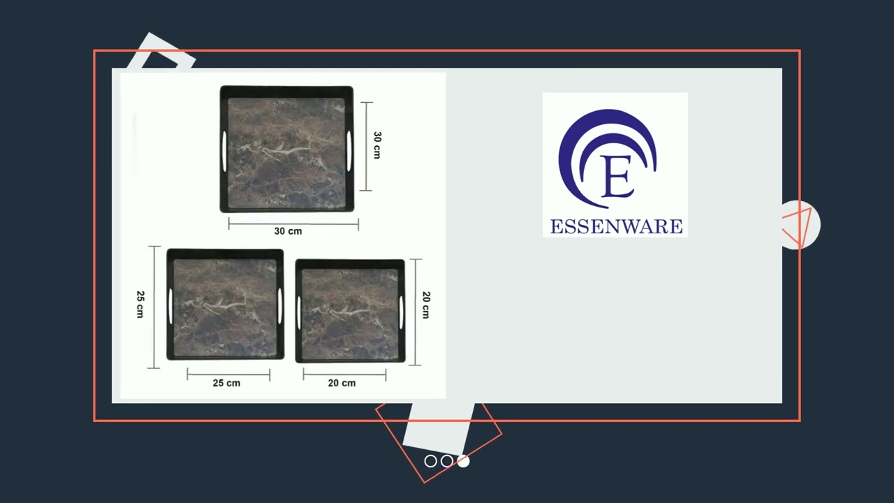 Essenware Melamine Square Shape Printed Serving Tray, Set of 3 Small, Medium and Large Size)
