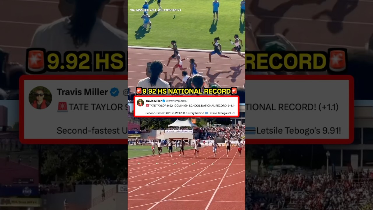 🚨HS junior Tate Taylor runs 9.92 (+1.1) 100m high school NATIONAL RECORD🚨 #trackandfield