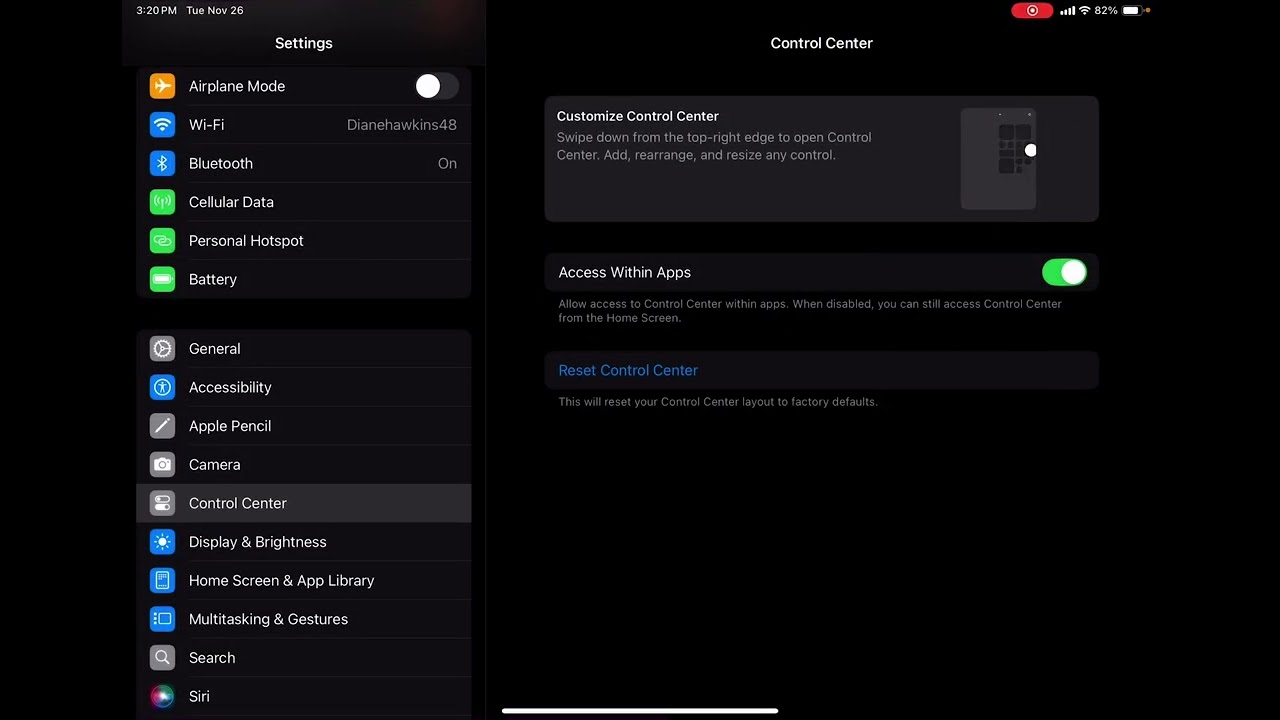 How to reset the control center in iOS/iPadOS 18.1