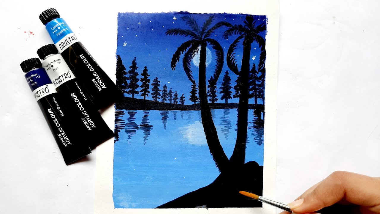 EASY MOONLIGHT PAINTING ! EASIEST TUTORIAL! Vista art