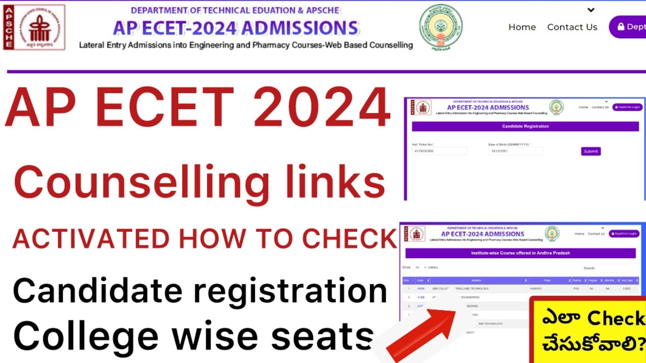 AP ECET 2024 COUNSELLING LINKS ACTIVATED | CANDIDATE REGISTRATION,COLLEGE SEATS