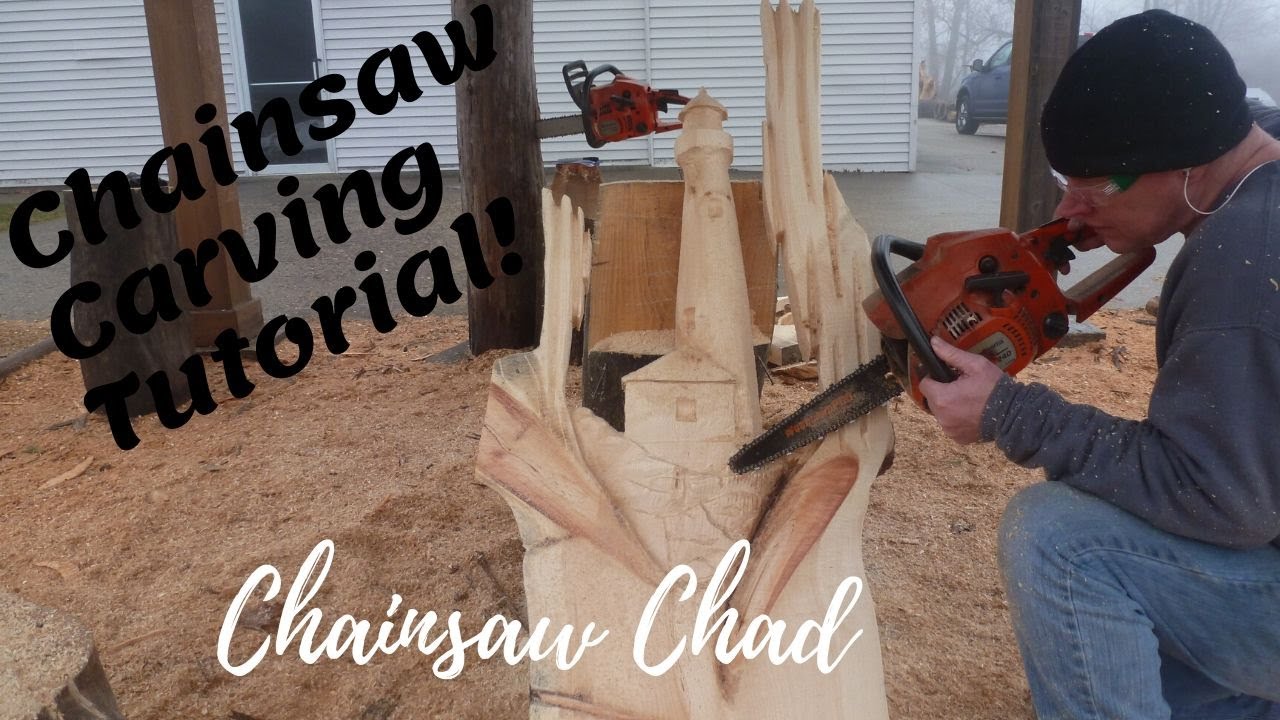 Chainsaw - Carving - A - Lighthouse! Wood Carving Tutorial!
