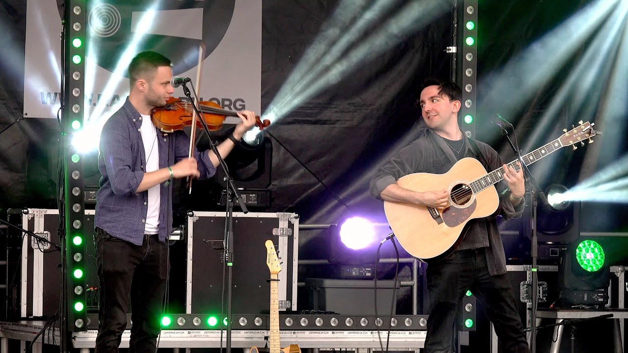 Popular Celtic music band Gnoss live on stage during 2023 Crieff Highland Gathering in Scotland
