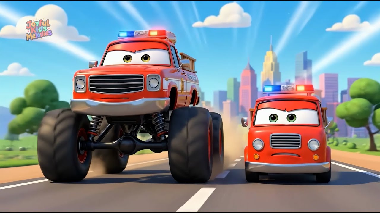 Monster Truck Adventure Song 🚙 Police Car, Fire Truck & Construction Vehicles for Kids
