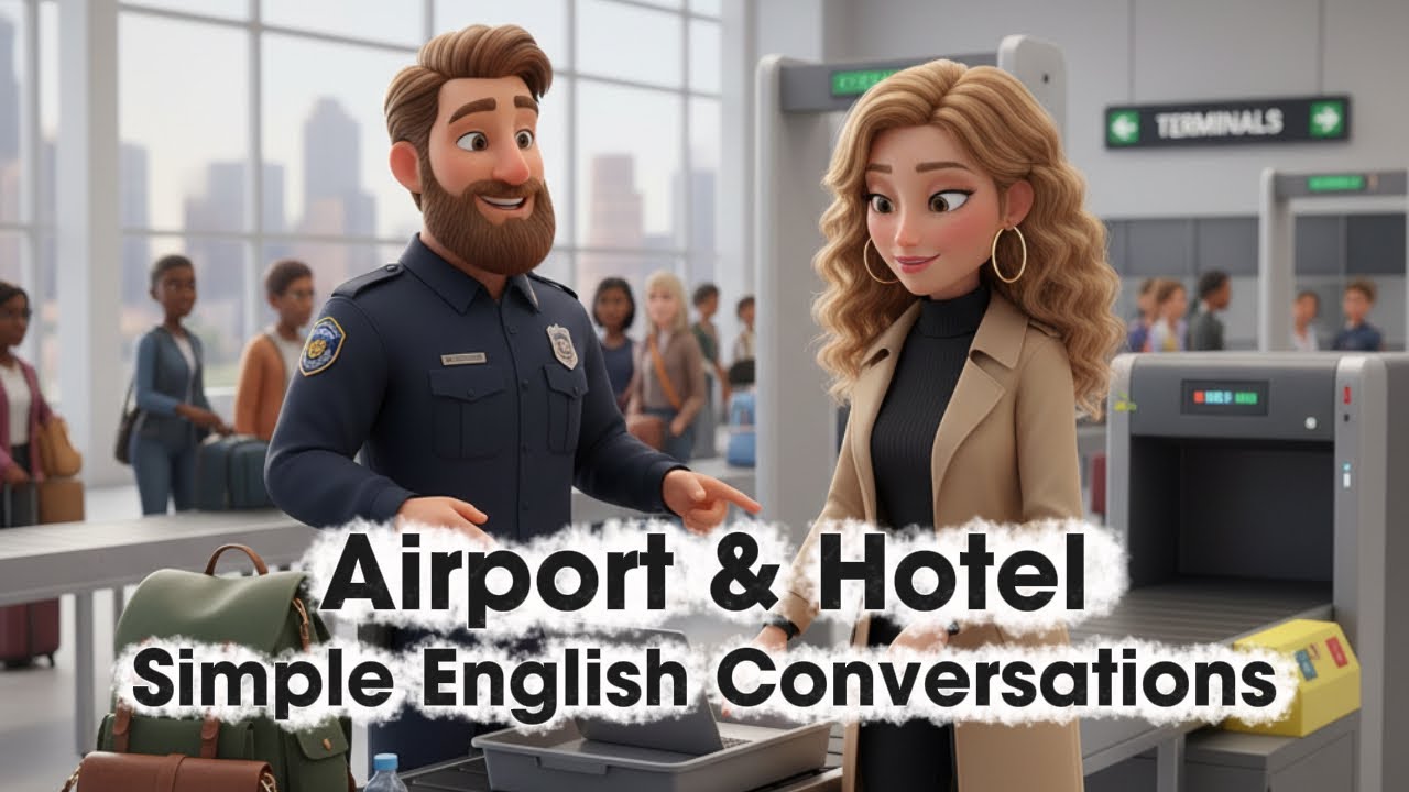 ✈️🏨 10 Simple English Conversations (A1–A2) | Airport & Hotel – Real Dialogues for Beginners #travel