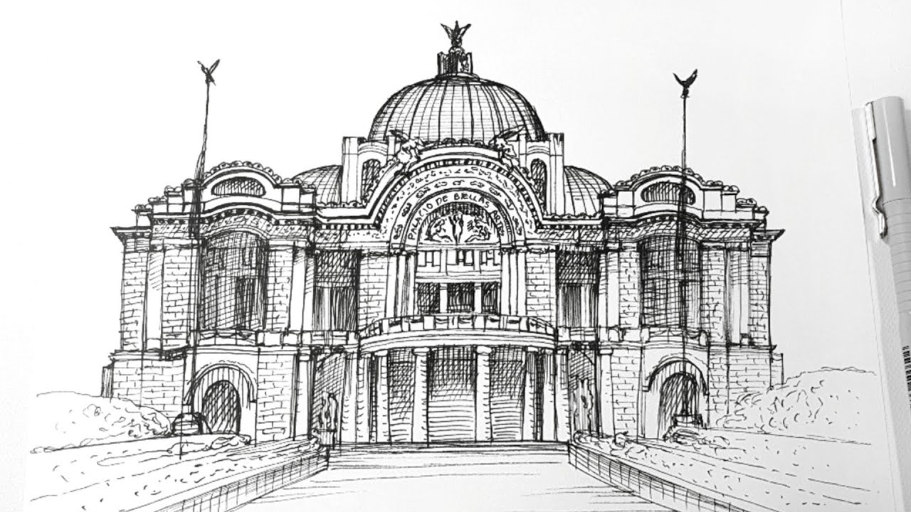 Palacio de Bellas Artes, Mexico City - pen drawing sounds ASMR