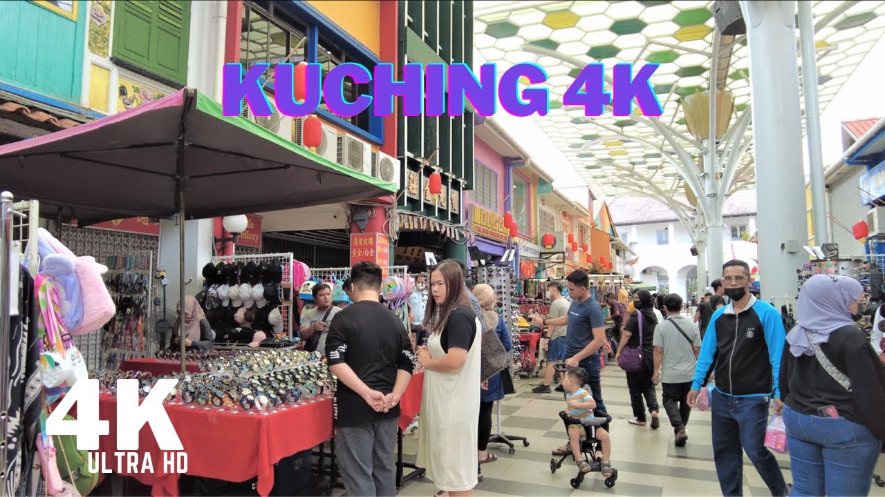 India Street Pedestrian Mall Kuching || Walking Tour || Borneo [4K UHD] Best Place in Sarawak