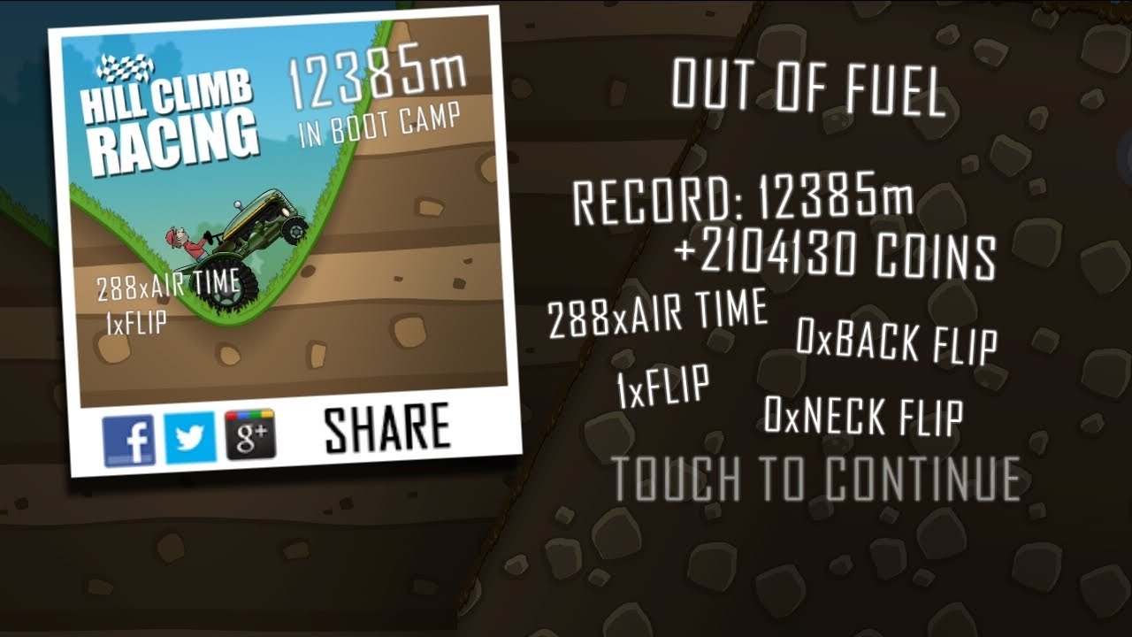 [Former WR] Hill Climb Racing: Tractor + Boot Camp 12385m
