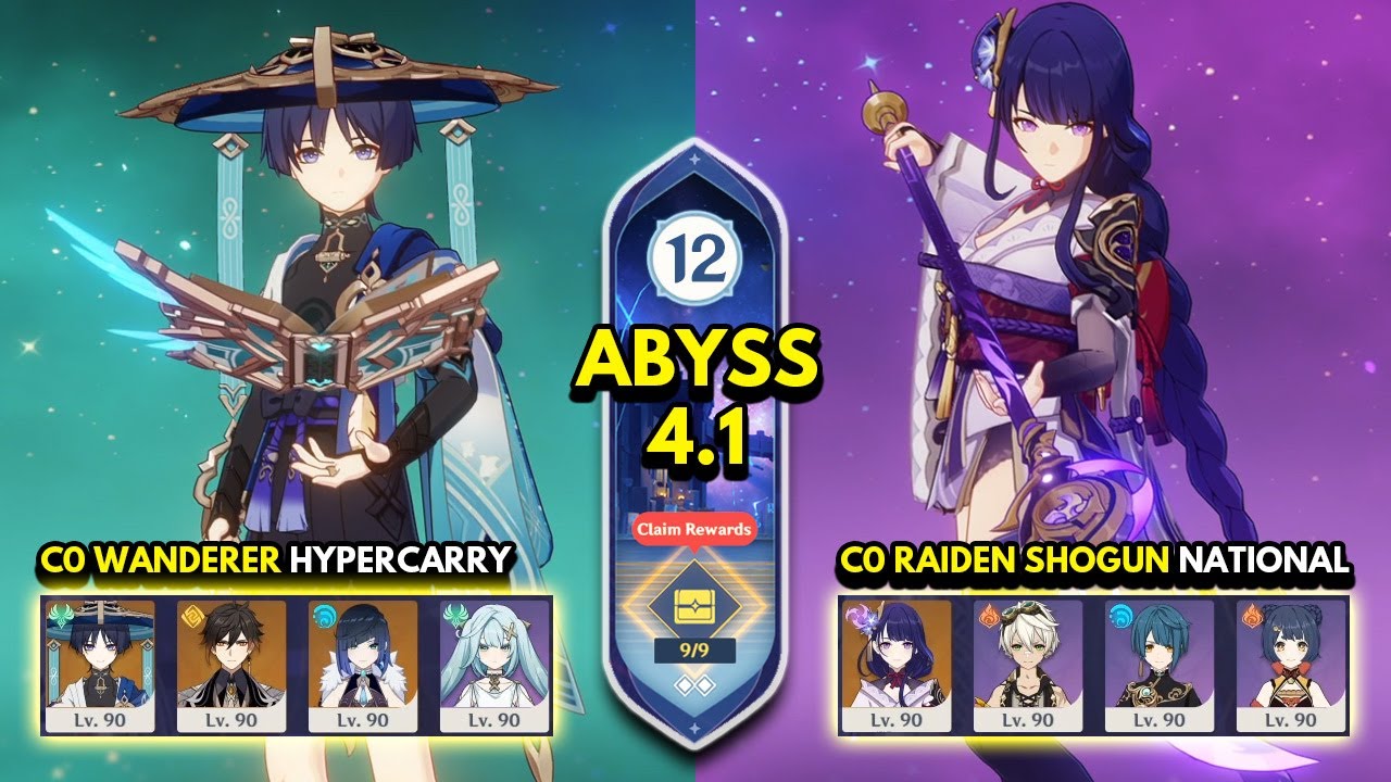 C0 Wanderer Hypercarry & C0 Raiden National | Spiral Abyss 4.1 Floor 12 9 Stars | Genshin Impact 4.1