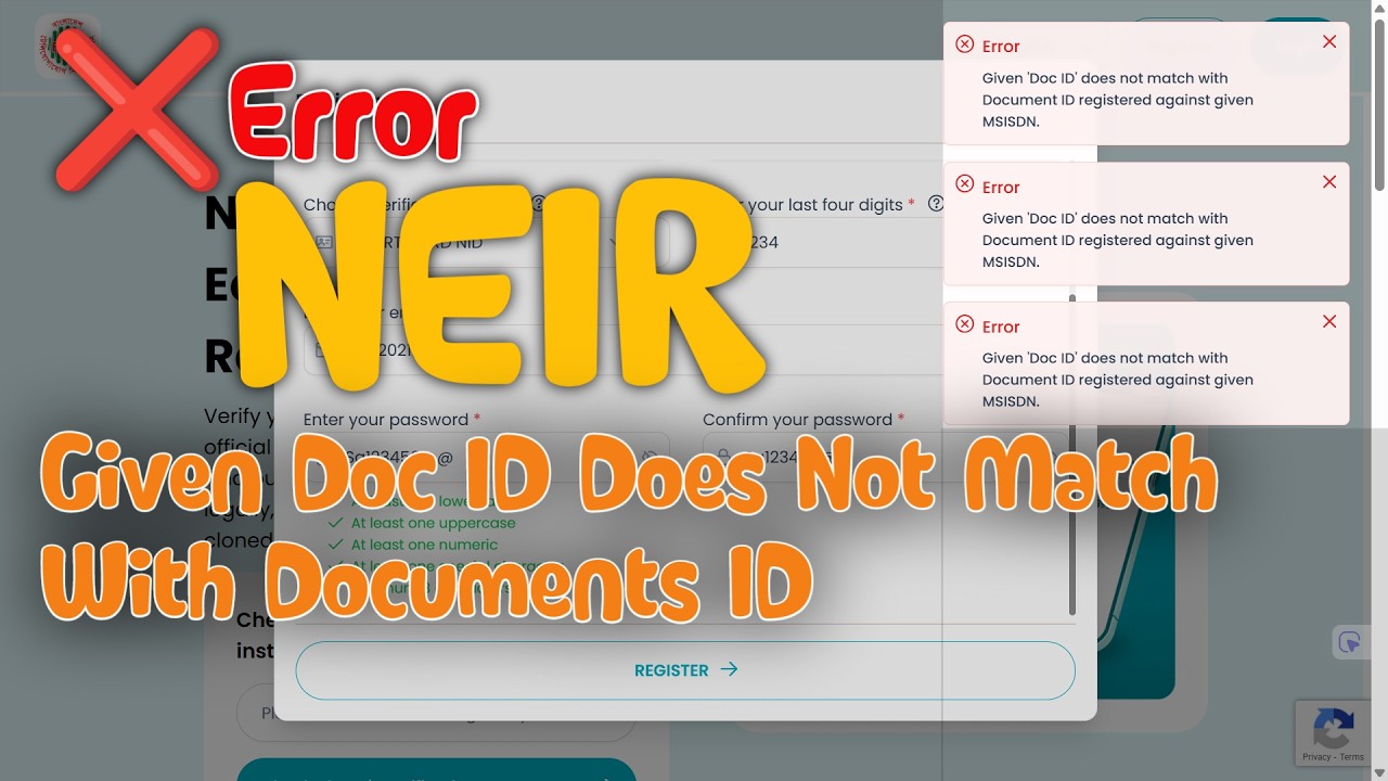 Given Doc ID Does Not Match with Document ID Registered Against Given MSISDN