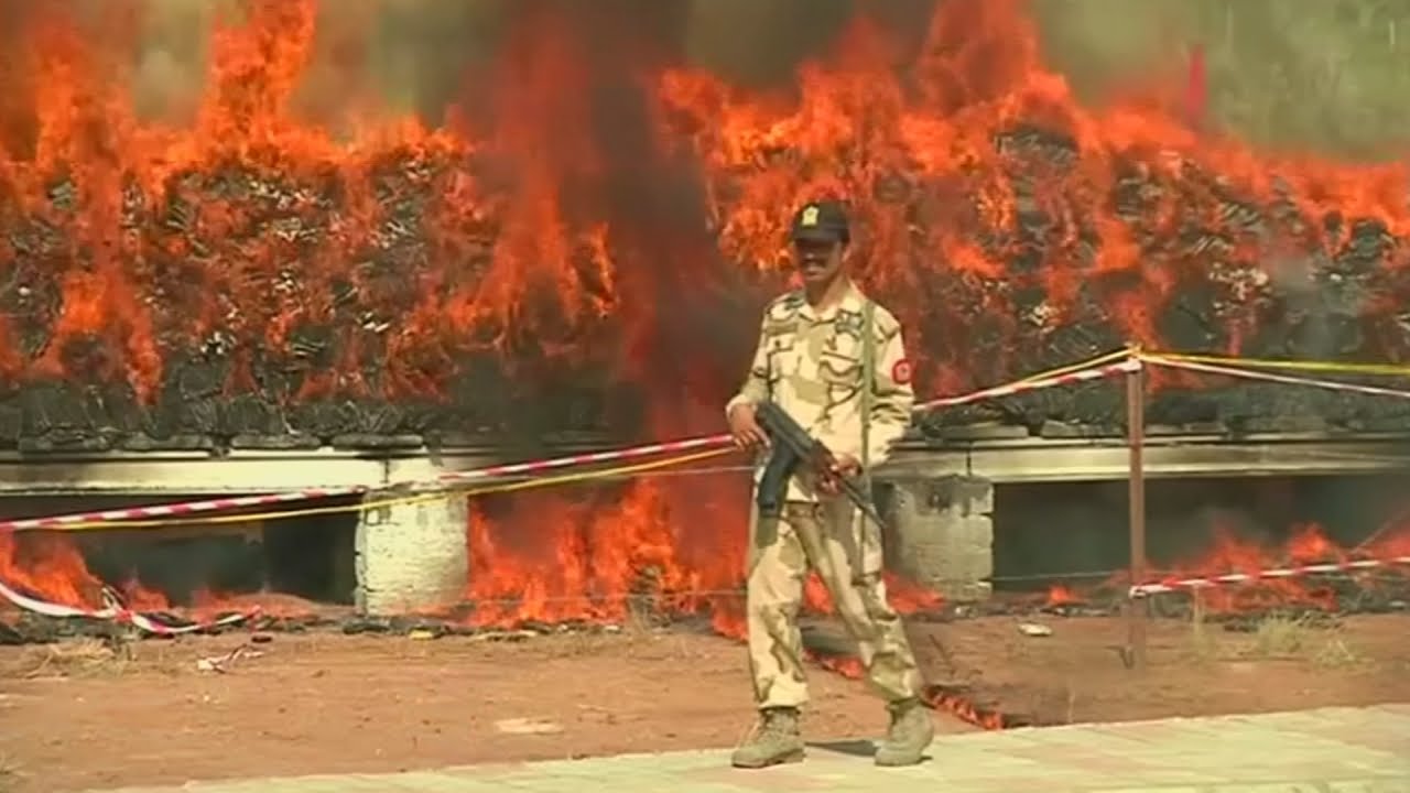Tons of seized drugs are set on fire in Pakistan