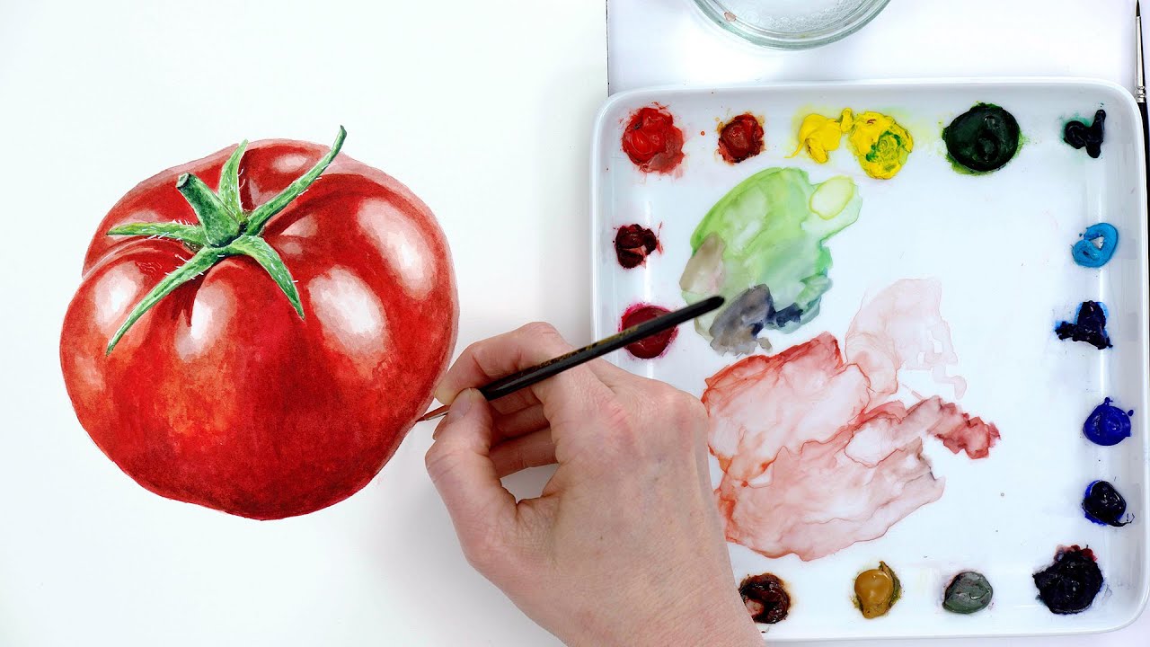 How to paint a realistic watercolor tomato