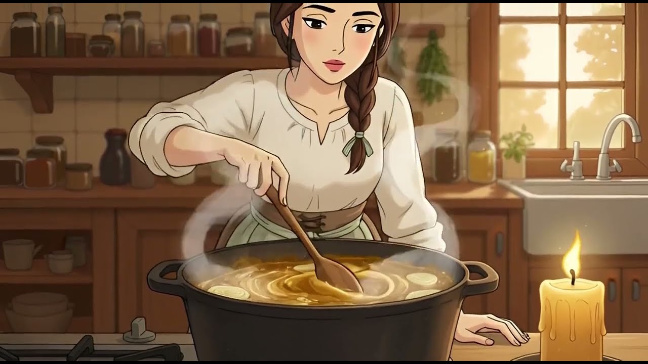 Candlelight During a Quiet Power Outage — Cozy Night Soup & Gentle Guitar | Ghibli-Style ASMR living