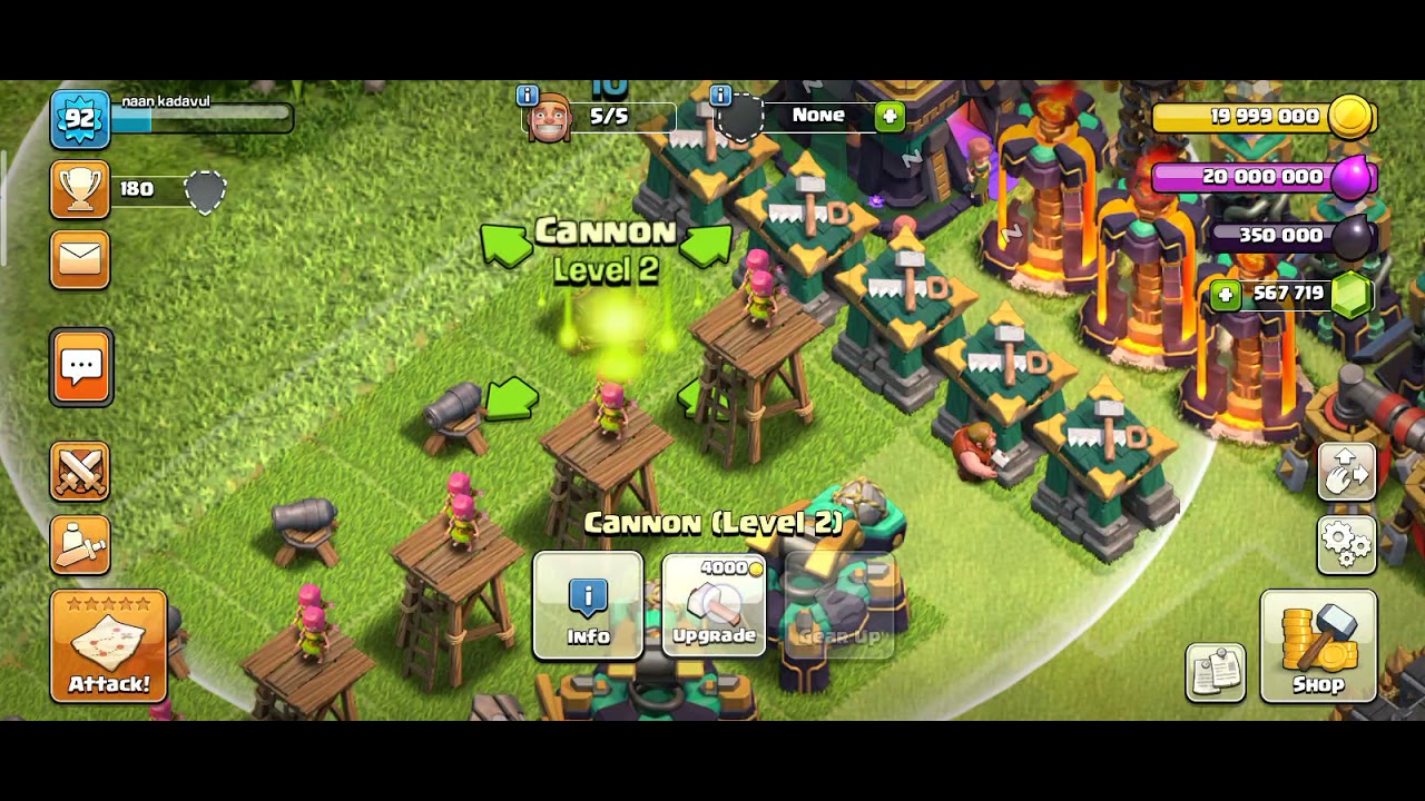 upgrading cannon from lvl 1 to lvl 20 in one minute #cochack
