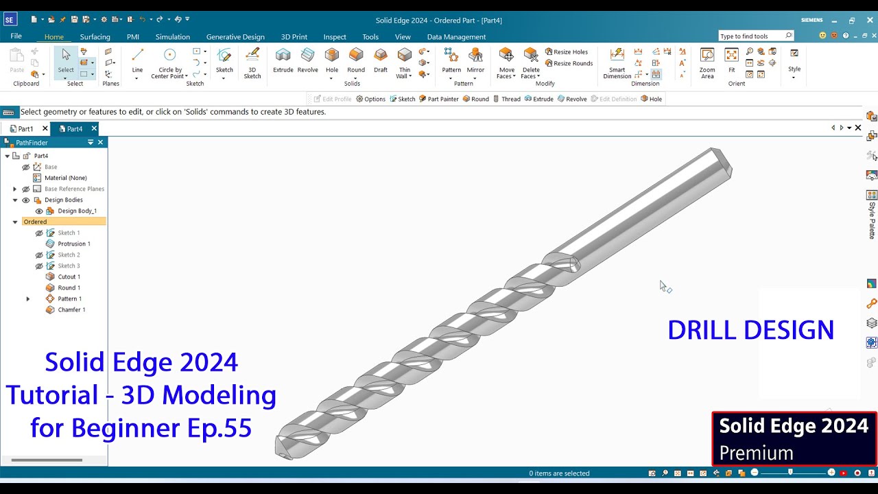 Solid Edge 2024 tutorial - 3D Modeling for Beginner Ep.55 Drill