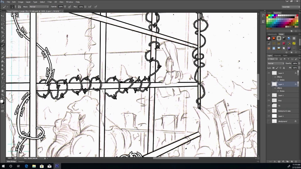 Strangely, Weirdly, ODD Ep. 2: Inking A Food Fighters two page spread on a Wacom Cintiq
