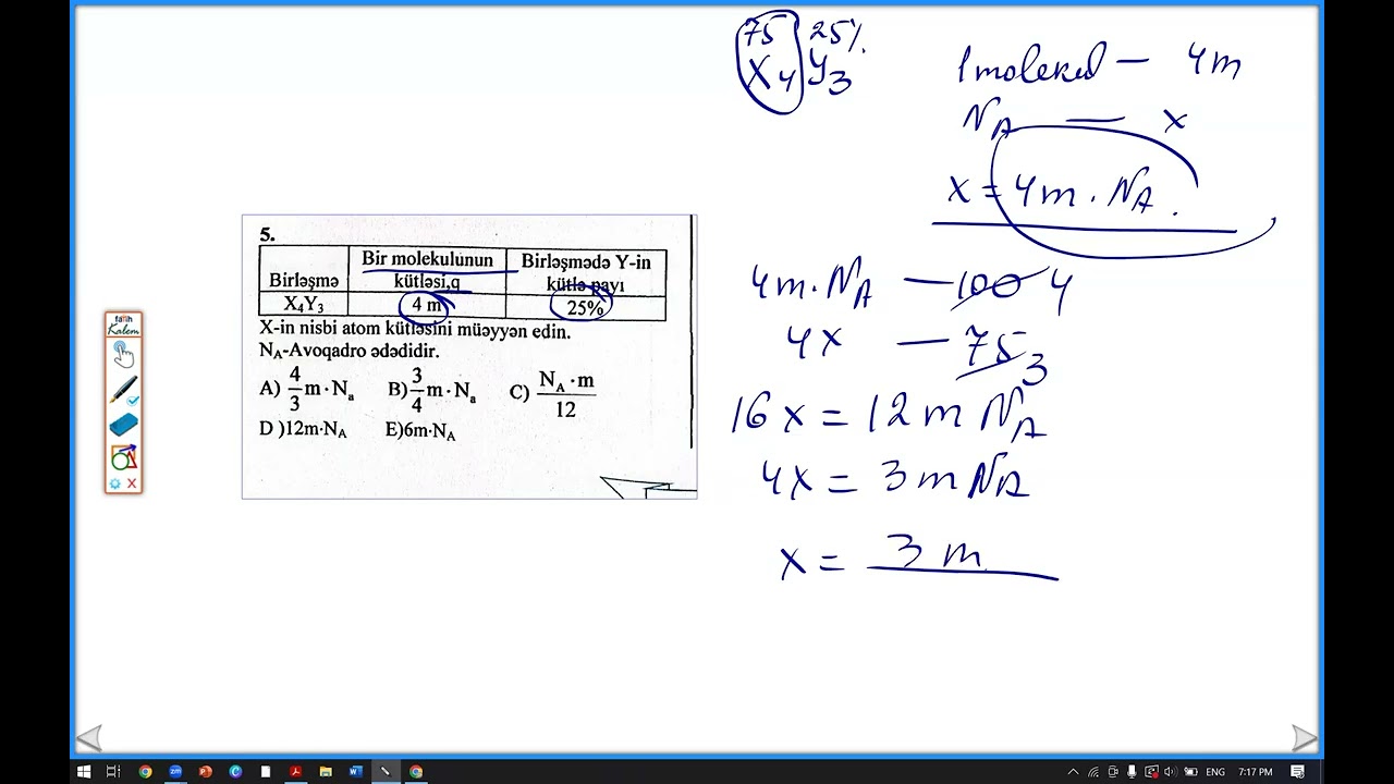 Model testlər.(4 cü qrup) Mol, maddə miqdarı bölməsinin izahı.
