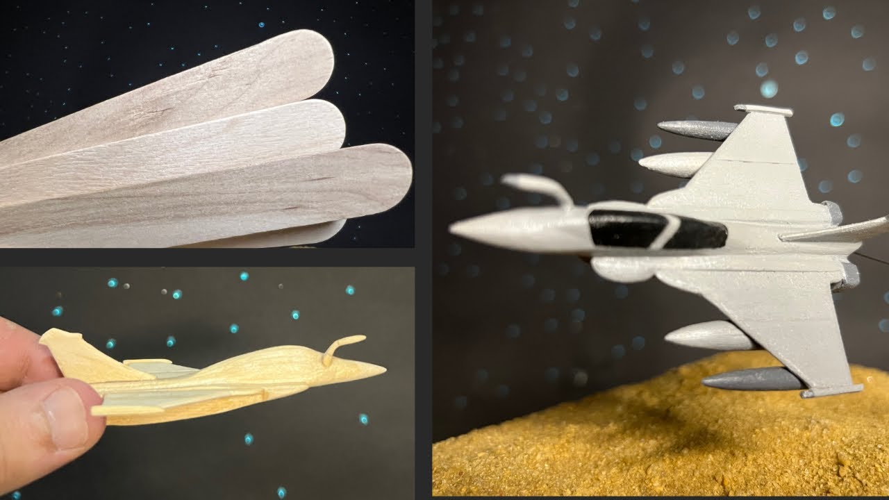طريقة صنع مجسم طائرة حربية من أعواد الأيس كريم  ✈️ | DIY | Model of a Plane using ice cream sticks