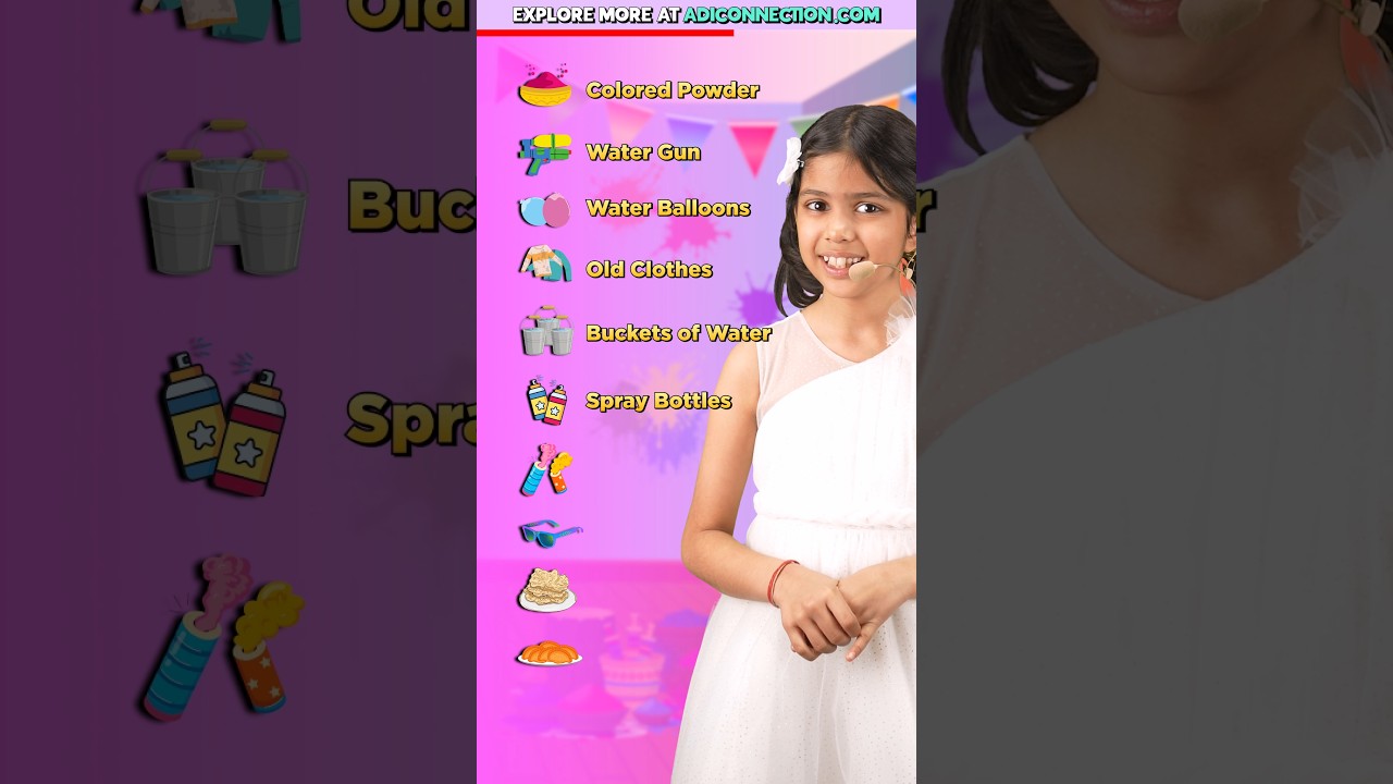 Holi Vocabulary for Kids 🥳 | Holi related Words | Kids English | Adi Connection #shorts