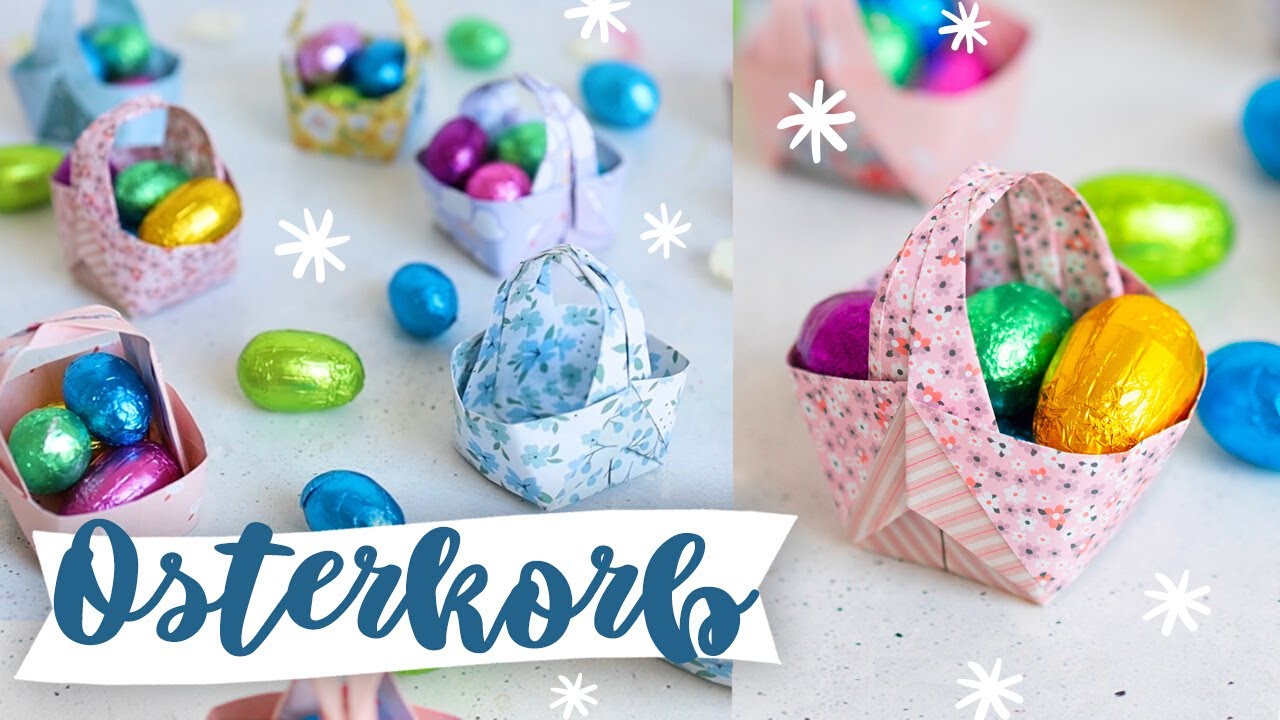 Origami Osterkorb basteln |  Einfache Anleitung zum Falten f&uuml;r Ostern | Osterk&ouml;rbchen f&uuml;r Kinder