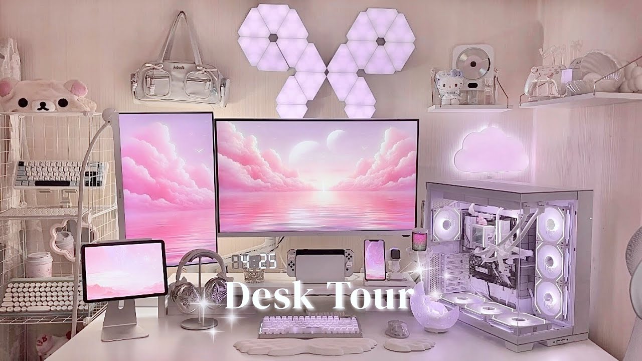 [SUB] Desk Tour⋆˚⊹ 나의 로망 화이트 데스크 셋업🤍✨ㅣ듀얼모니터ㅣ어항PCㅣ데스크 조명ㅣ펠로우즈모니터암ㅣ데스크테리어