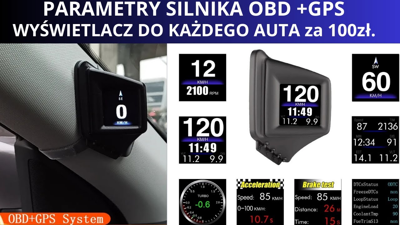 Uniwersalny wyświetlacz parametr&oacute;w silnika HUD OBD +GPS za 100zł do każdego auta z OBD2