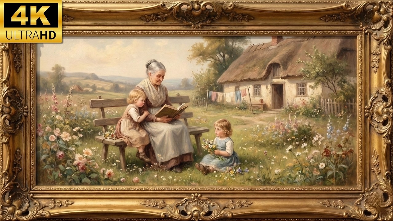 Family Reading in Garden | 4K UHD Cozy Frame TV Screensaver | Vintage Spring Painting