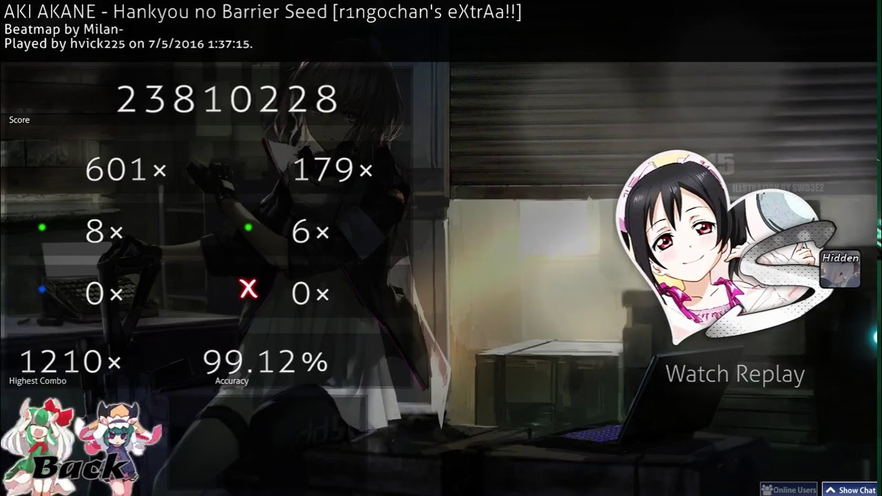 [osu!] Hvick225 | AKI AKANE - Hankyou no Barrier Seed [r1ngochan's Extra] +HD FC 351pp!!