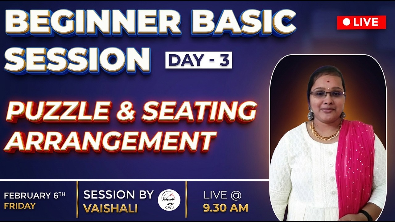BEGINNERS SERIES | DAY - 3 | PUZZLE & SEATING ARRANGEMENT | PRELIMS LEVEL QUESTIONS | VAISHALI