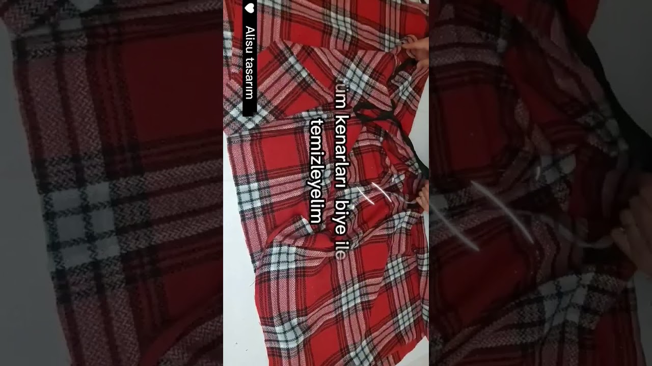 Dıy/Pratik pan&ccedil;o kesimi ve dikimi DIY ideas sewing techniques red plaid fabric poncho cape making