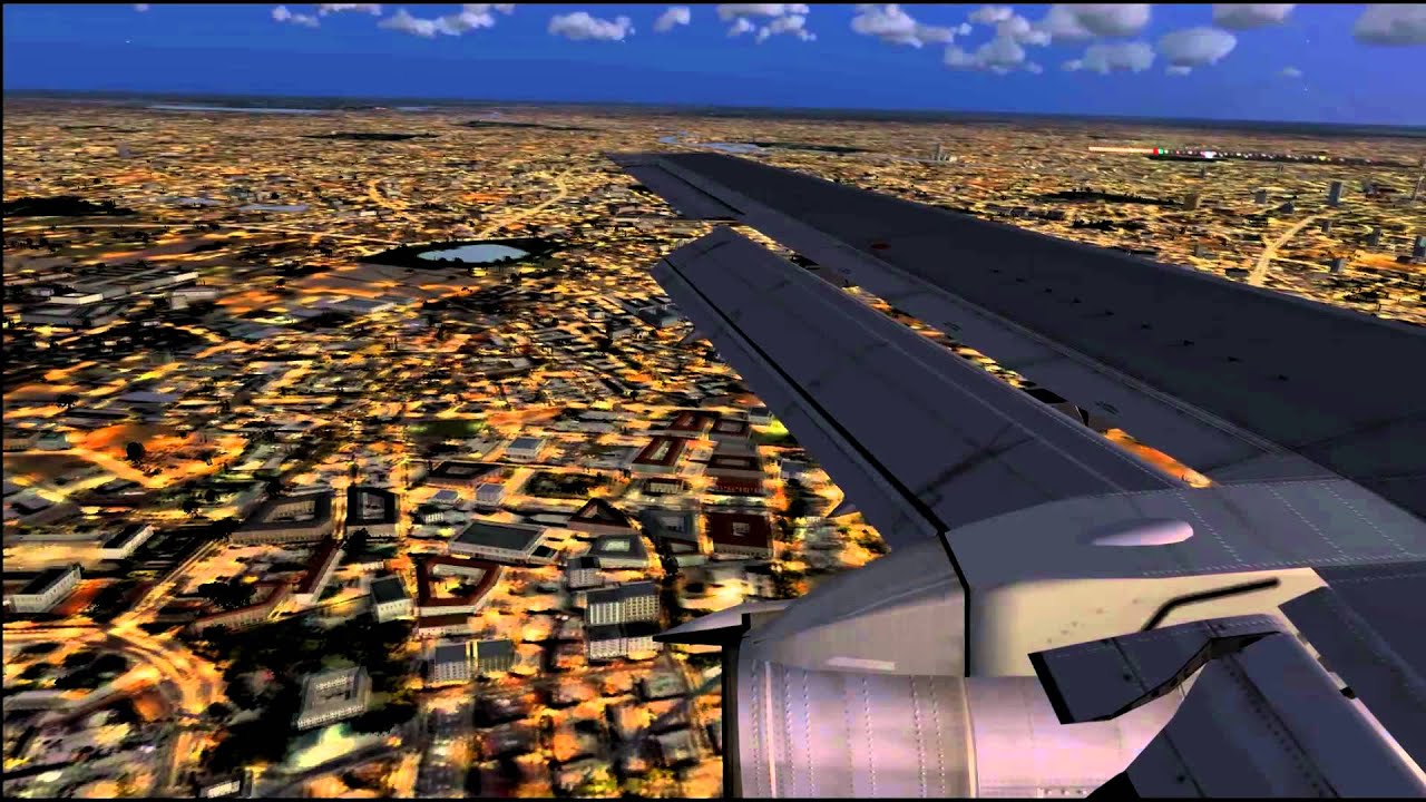 FSX: 737-200 Professional [NRK-TXL]  Takeoff from Cockpit Jump Seat view. Night landing in Berlin