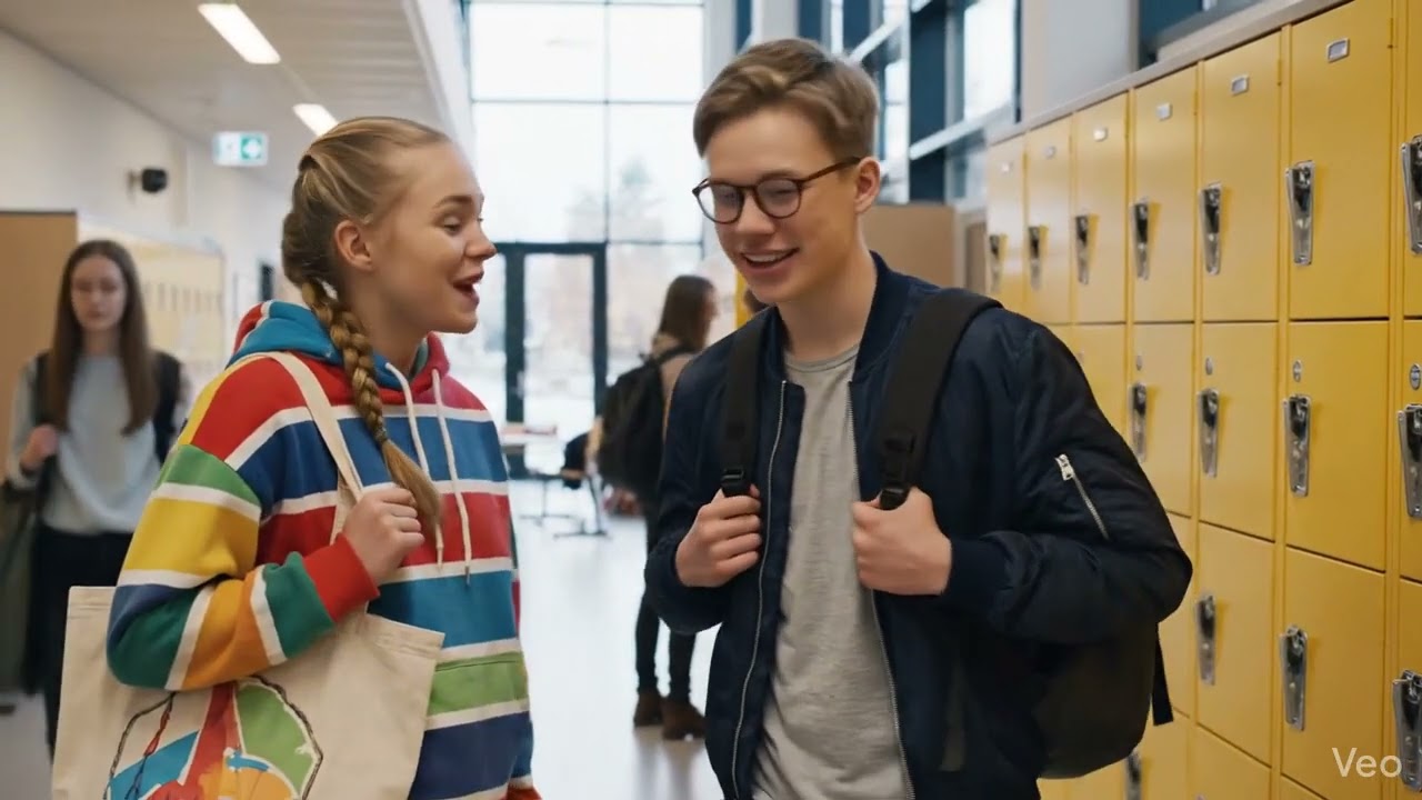 Suomalaiset lukiolaiset koulun käytävällä