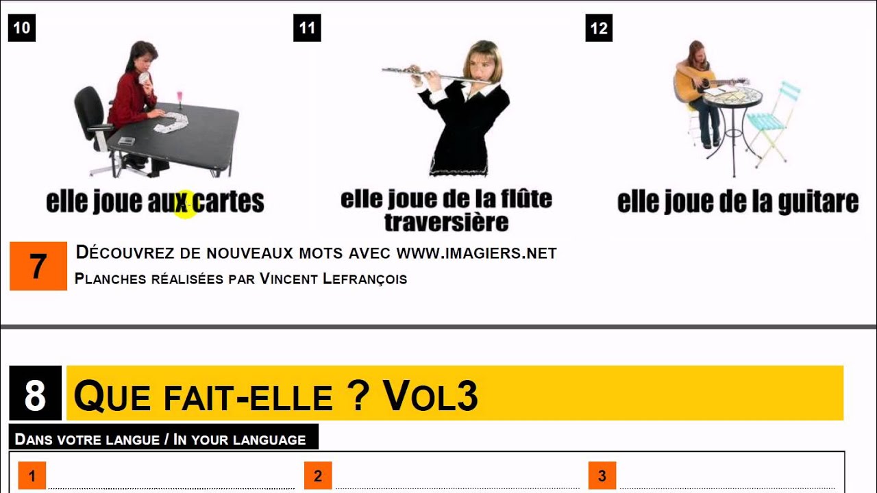 French lesson # Vocabulary # Que fait elle