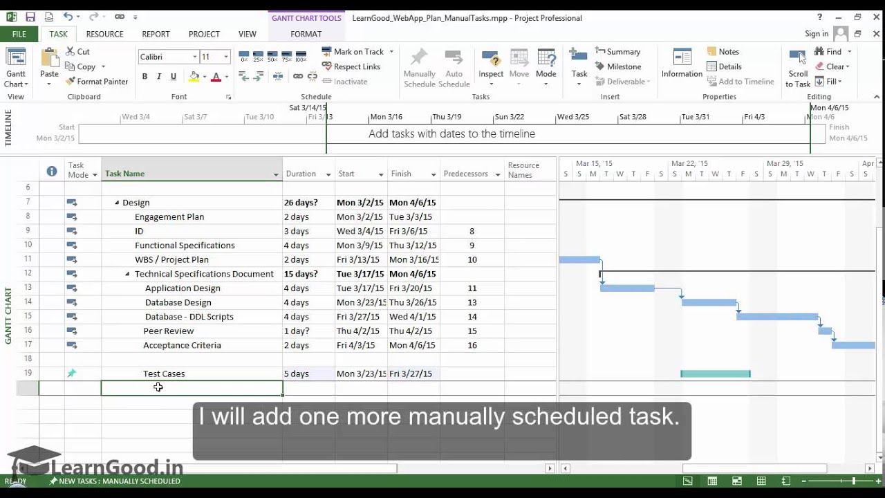 Microsoft Project 2013 Tutorial: Manually Scheduled Tasks - Part 12 of 55