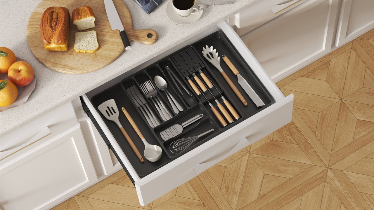 Lifewit Kitchen Drawer Silverware Organizer, Expandable Cutlery Tray with Removable Knife Holder