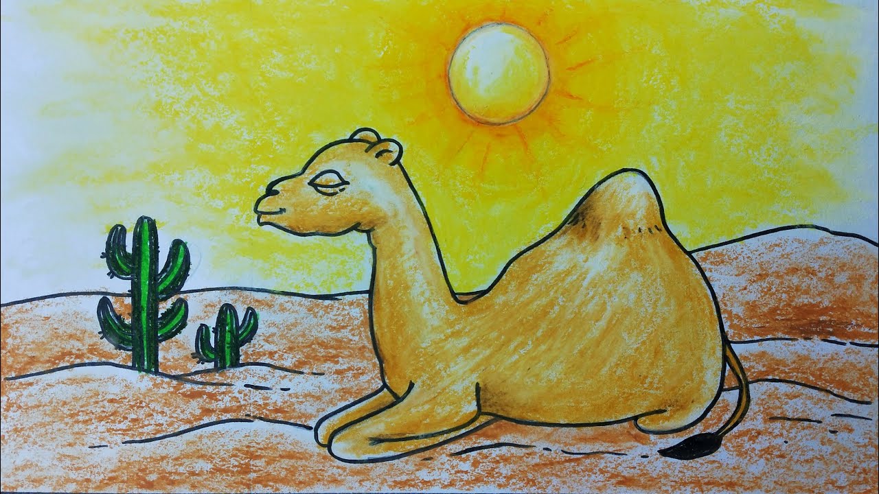 How to Draw a Camel with Scenery | Camel Drawing Colour Easy | ऊँट का चित्र