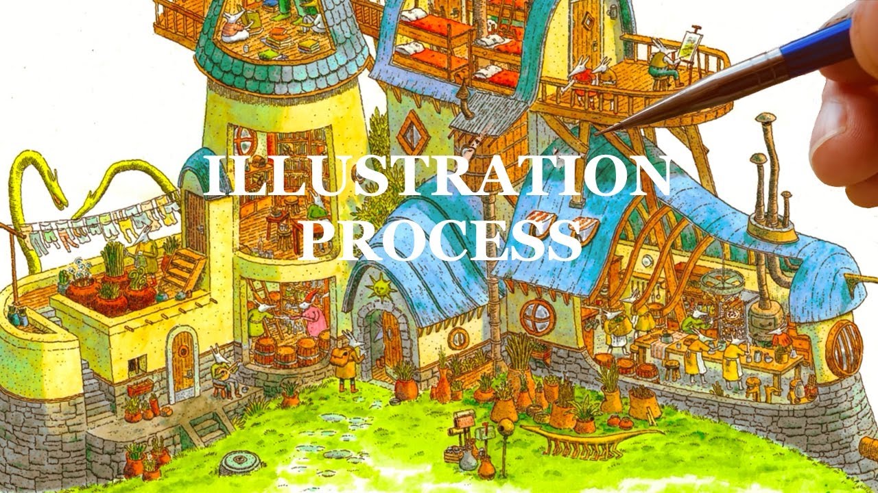 Dip Pen and Watercolor Illustration Process 