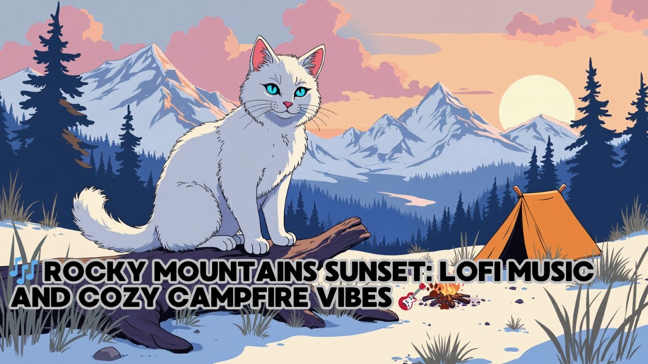 🎶 Rocky Mountains Sunset: Lofi Music and Cozy Campfire Vibes 🎸🐾