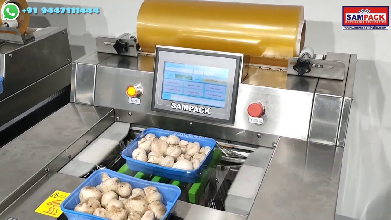 Automatic Mushroom Tray wrapping machine   | Auto Cling film Wrapping Machine for Supermarket