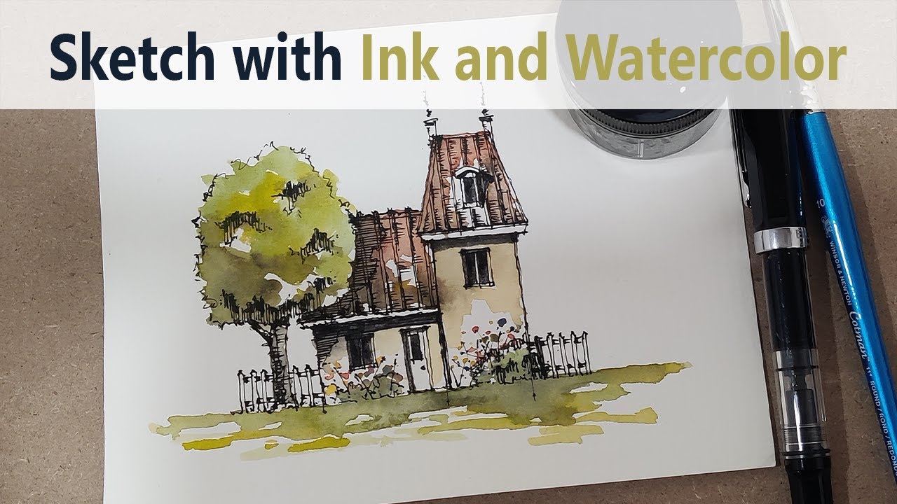 Sketch with Ink and Watercolor