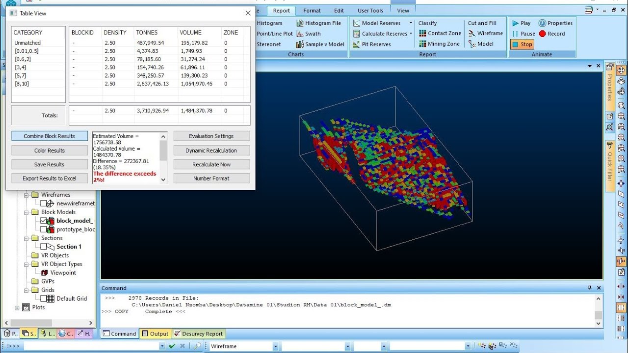 STUDIO RM : BLOC MODEL, ESTIMATION DES RESSOURCES (BLOCK MODEL CREATION AND RESOURCE ESTIMATION).