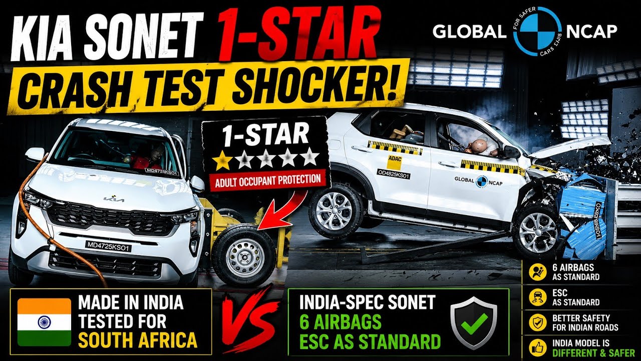 India-Made Kia Sonet Scores 1-Star Global NCAP Rating! Here's the Truth | India vs South Africa Spec